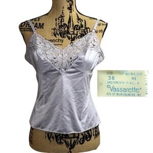 Vintage Vassarette Satinessence Lace Cami Purple Size 38 Coquette Office Siren